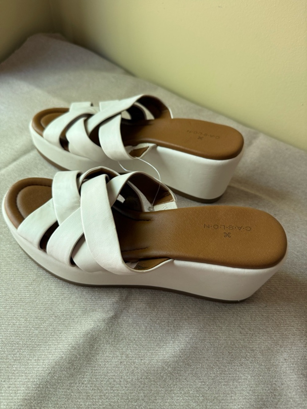 Caslon White Woven Platform Slide Sandals with Tan Footbed